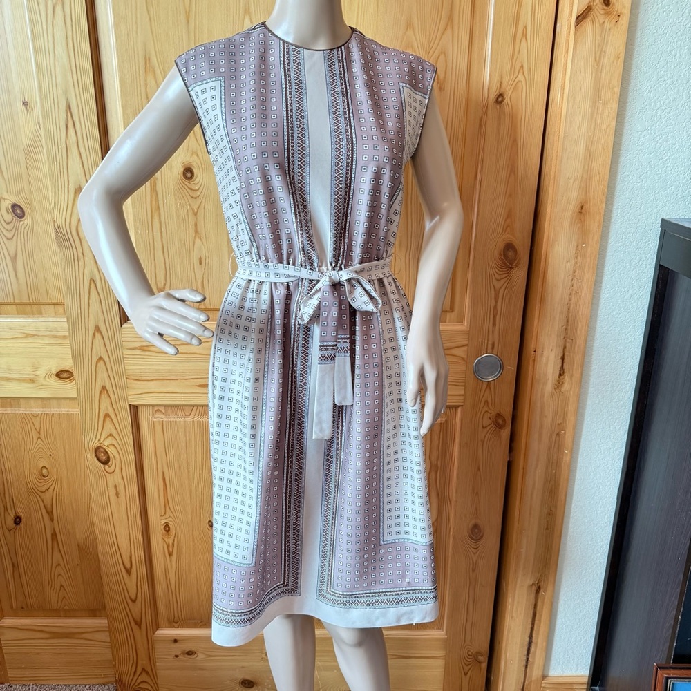 Vintage 60s Mini Dress S Mod Brown Tan Secretary Mod Belt Mid Century Modern